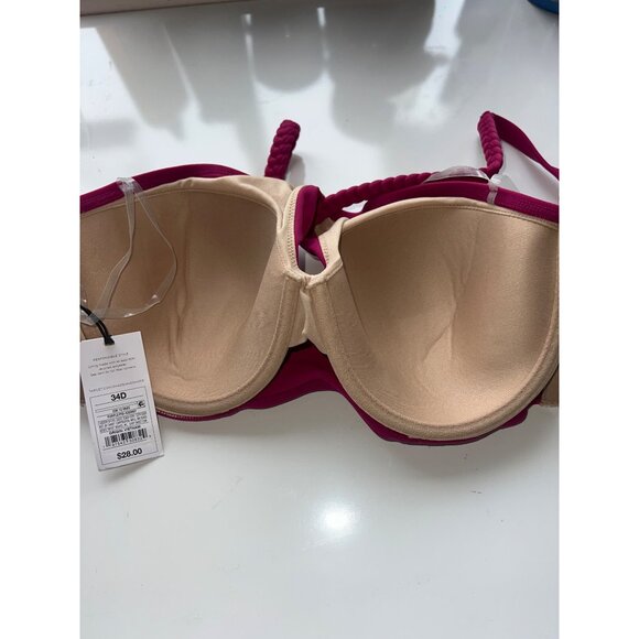 Shade & Shore Womens Lightly Lined Braided Strap Bikini Top Pink 34D NWT - Picture 4 of 8